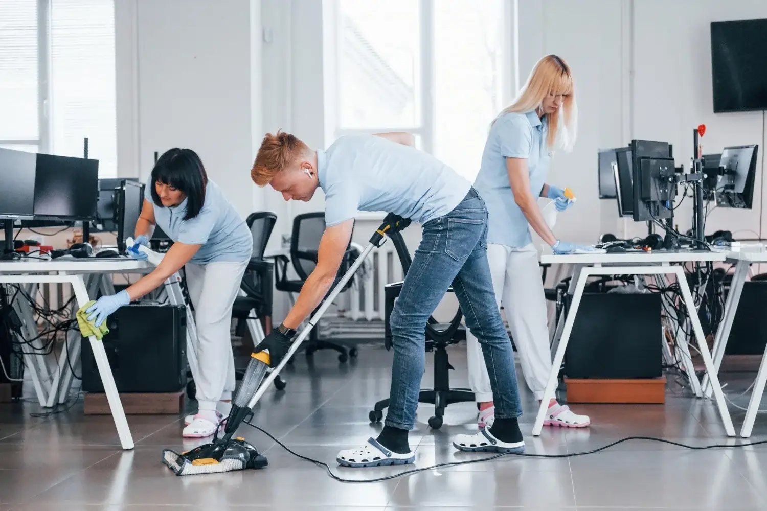Clean Vision team cleaning a modern office